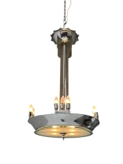 Art Deco Chandelier, Chrome & Glass, Dutch Design, 1930s